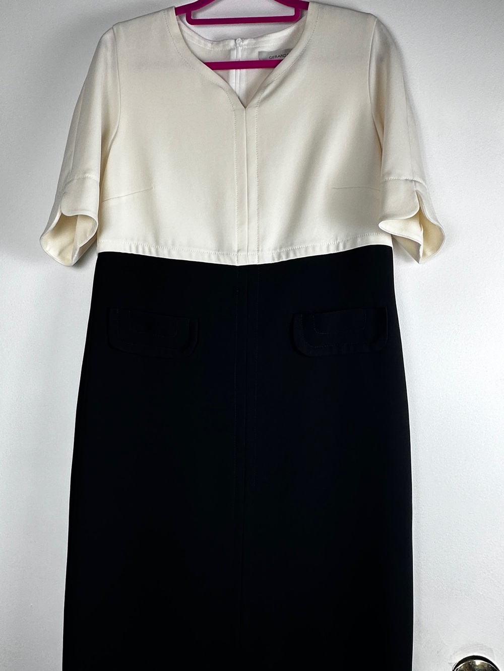 Gerard Darel Black & Ivory Colorblock Midi Shift Dress Size 38 / US 6